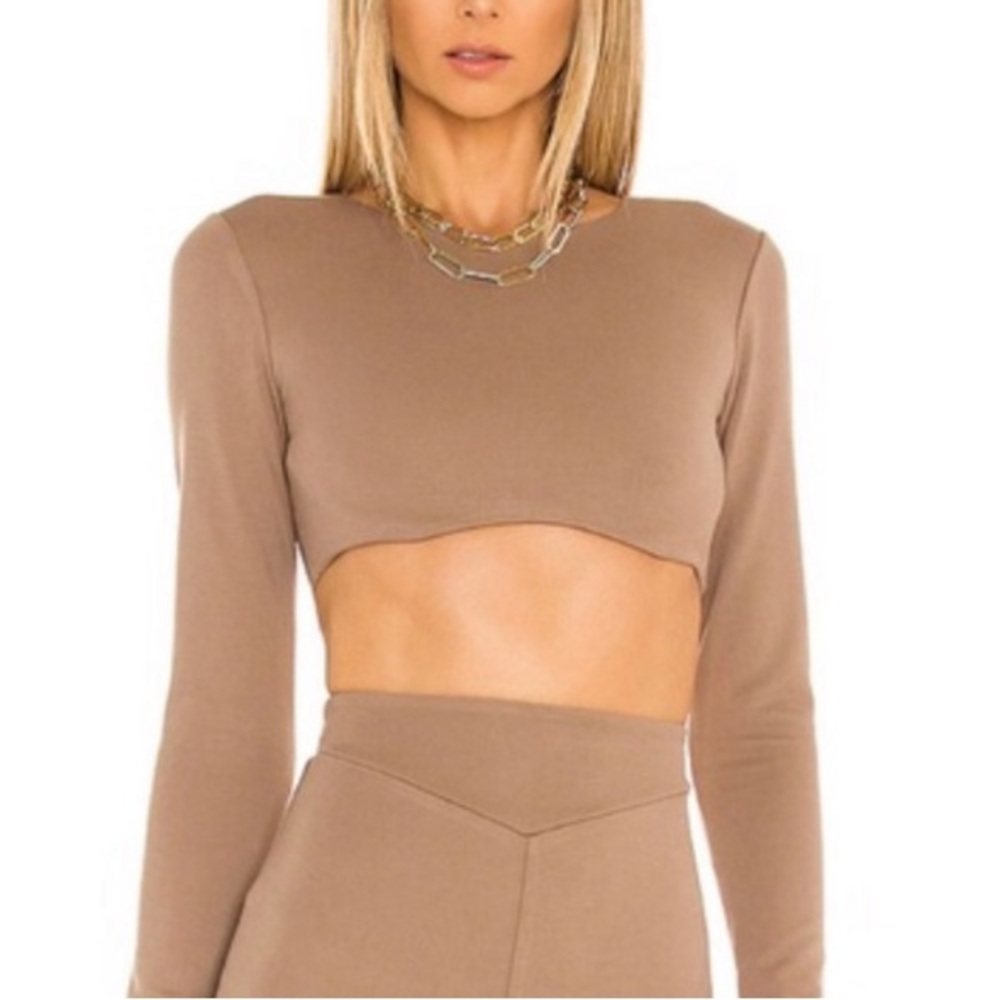 REVOLVE Long Sleeve Taupe Cropped Top